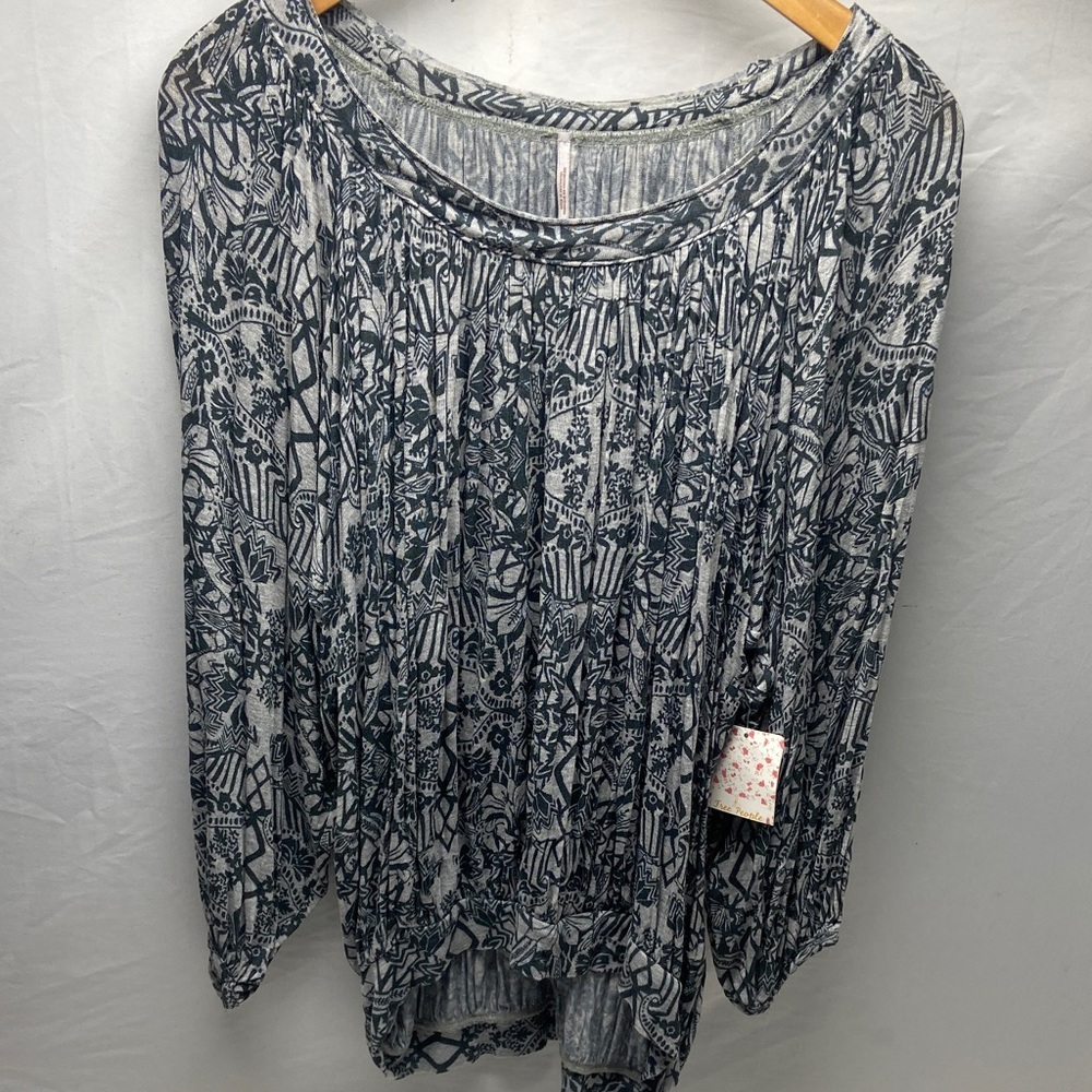 Free People Navy and White Patterned Blouse